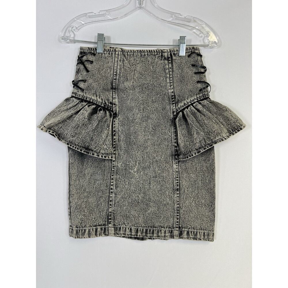 VTG Extra Blue Denim Skirt Women’s Size 3 Small 80’s Acid Wash Gray Mini READ‎